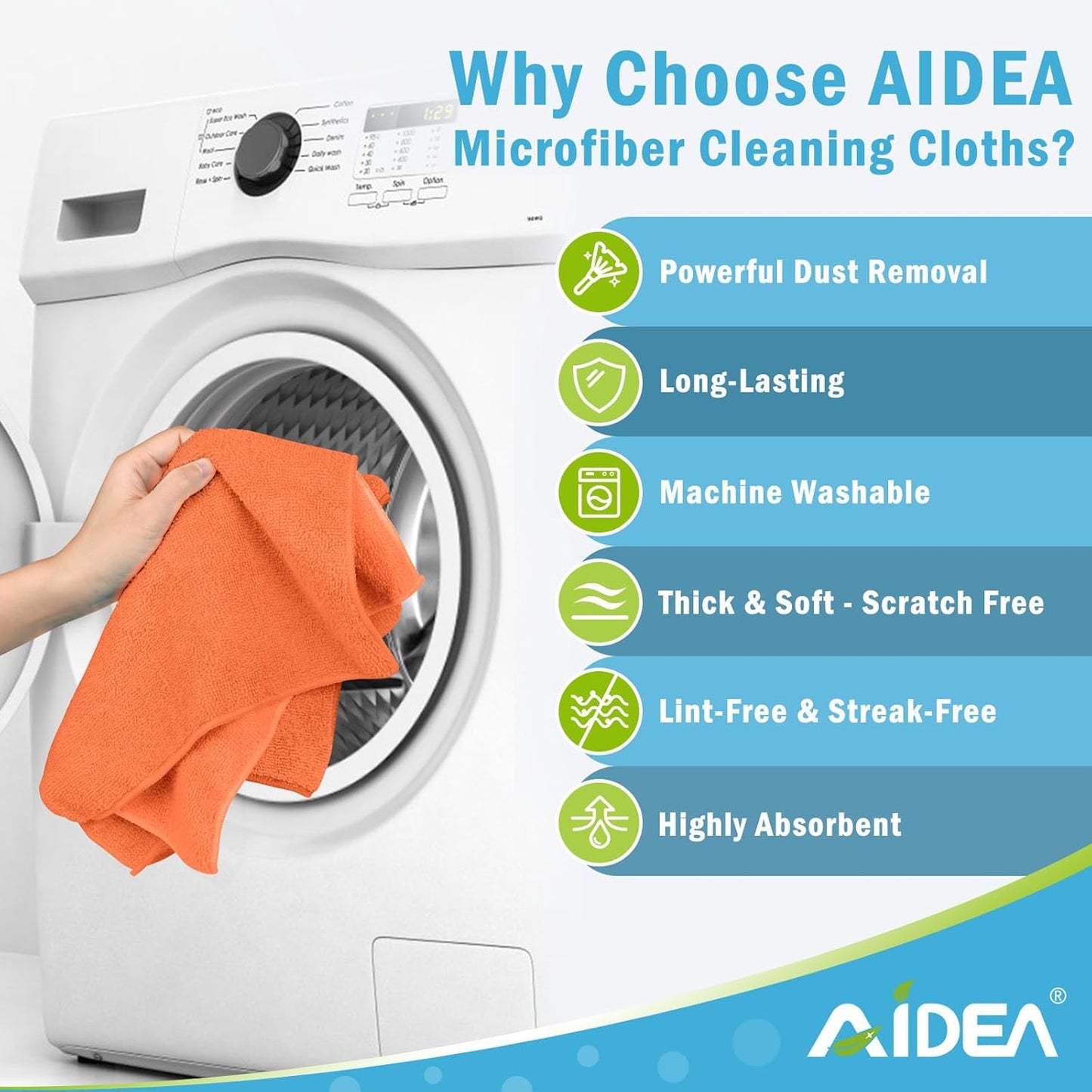 AIDEA Microfiber Cleaning Cloth-50PK, Soft Microfiber Towels for Cars, Absorbent Cleaning Rags, Lint-Free Streak-Free Wash Cloths for House, Kitchen, Window(12in.x12in)