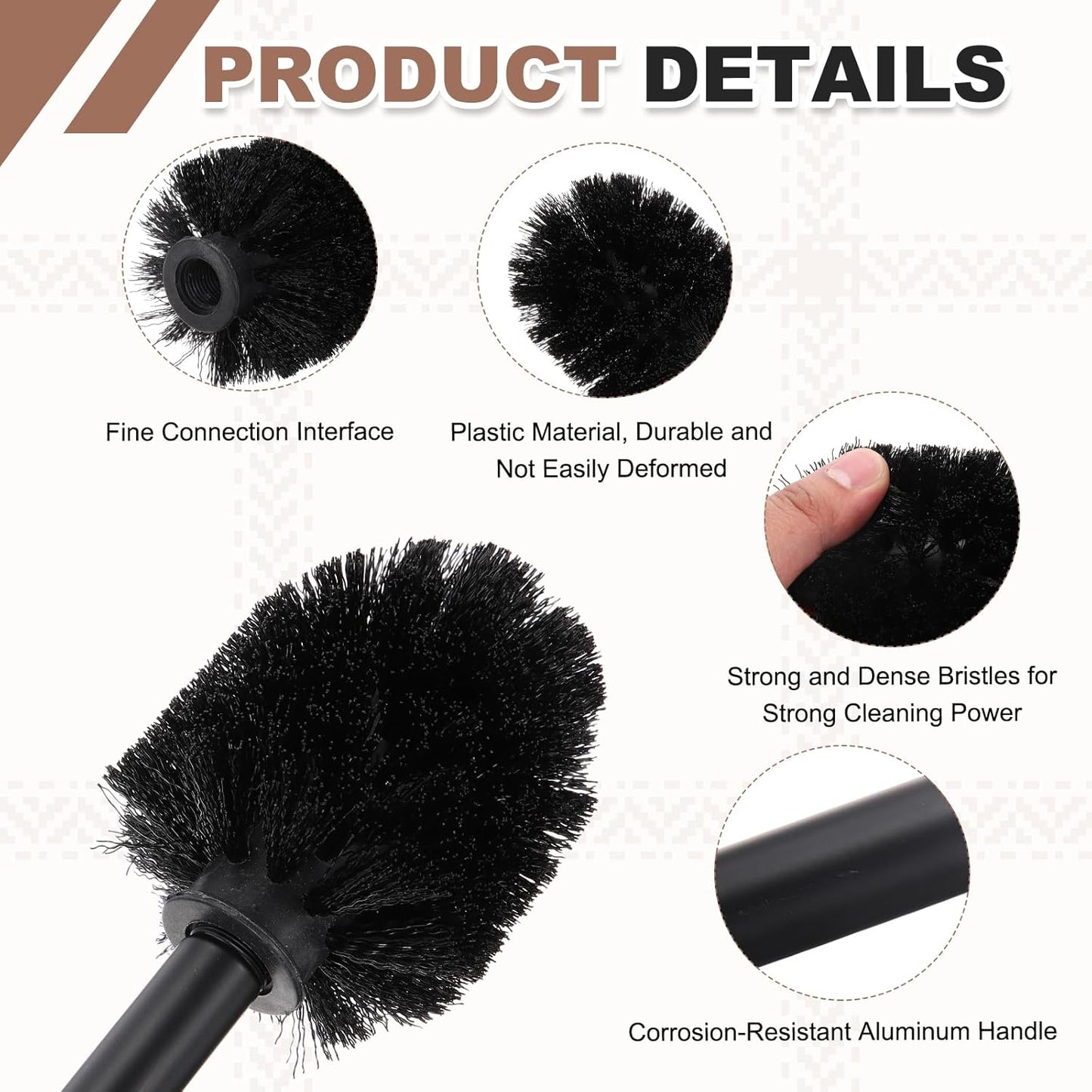 uxcell 3 Pcs Toilet Brush Set Replacement Head, 9.8 Inch Toilet Brush Refills with Handle, Bathroom Cleaning Tool Restroom Accessories for Bathtubs Bathroom Home Apartments Office, Black