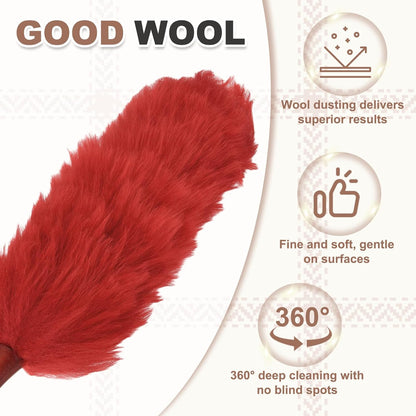 uxcell Wool Duster, 14.2" Natural Feather Cleaner Household Cleaning Duster with Solid Wooden Handle for Cleaning Fans Window Blinds Shelves Furniture, Pink