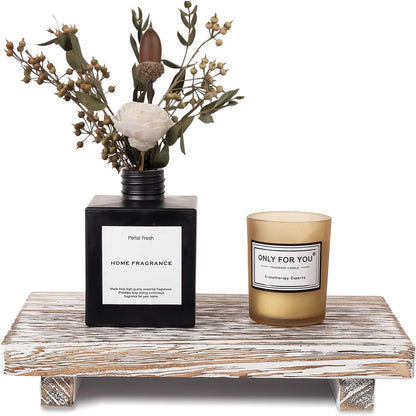 zoocatia Small Wood Tray Pedestal Stand Farmhouse Bathroom Decor Decorative Wooden Riser Kitchen Soap Dish Holder for Vanity, Counter, Sink, 9" x 5.9" - Black