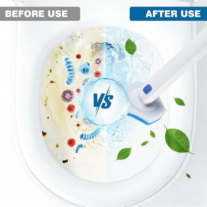 Disposable Toilet Brush Set with Holder, White and Blue, Includes 16 Cleaning Refills (1+16 Refills)