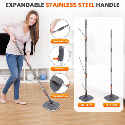 Chabatree Mop and Bucket Set，Spin Mop and Bucket Set with Separate Dirty and Clean Water，12 Replaceable Mop Pads，Deep-Cleaning Mops for Floors, Versatile Mops for Walls