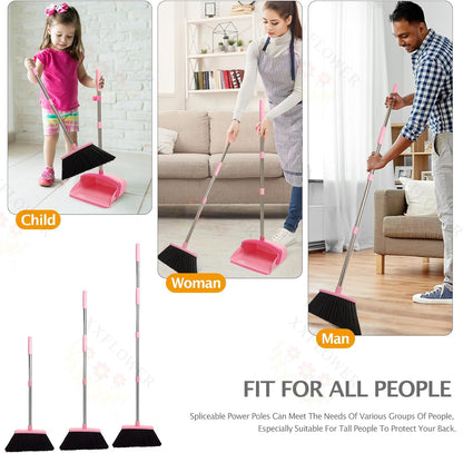 Broom and Dustpan Set, Dustpans with Broom Combo for Home, Heavy Dust Broom and Dustpan Combo, Long Handle Dust Pan and Broom Set for Kitchen, Office, Pet Hair,Beige, Pack of 1
