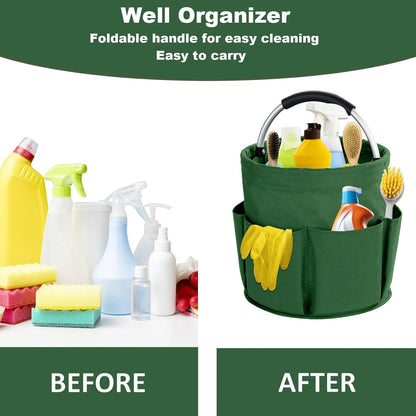 17L Cleaning Caddy with Handle, Cleaning Supplies Organizer, Foldable Storage Basket, Cleaning Supply Caddy, Portable Multi Cleaning Bucket Bag for Home, Garden (Pink)