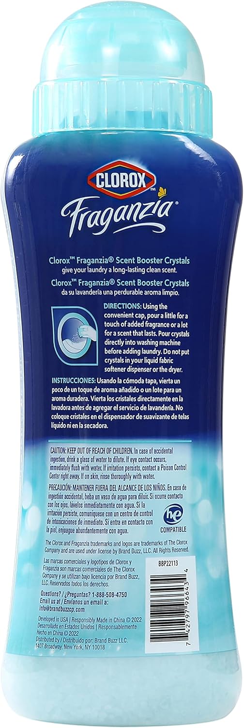 Clorox Fraganzia Laundry Scent Booster Crystals, In-Wash Fragrance Beads for Fresh-Smelling Clothes & Linens, Safe for All Fabrics & Colors, Easy-Pour Bottle, Vanilla Scent, 18 Oz, 2 Pack