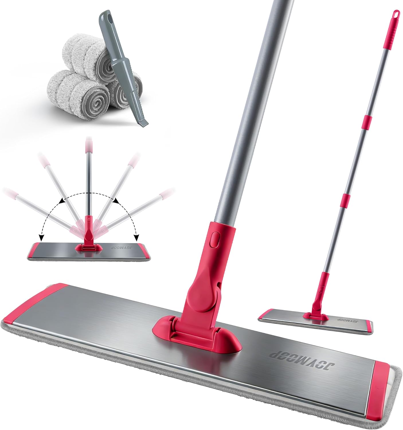 JOYMOOP 18 Inch Dust Mop for Hardwood Floors, Heavy Duty Industrial Wet Dry Mops with Telescopic Handle, Includes 5 Microfiber Mop Pads