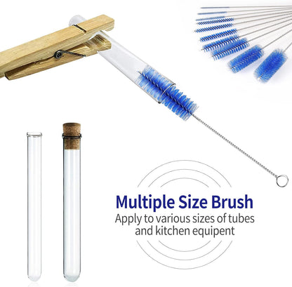CiaraQ Bottle Cleaning Brushes, 8 Inch Nylon Tube Brush Set, Cleaner for Narrow Neck Bottles Cups with Hook, Set of 10pcs