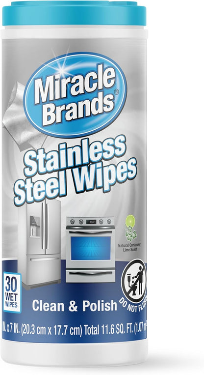 MiracleWipes for Stainless Steel, Great for Kitchen and Appliances, Including Oven, Refrigerator, Dishwasher, Microwave, Sink, Hood, Grill, Removes Fingerprints and Smudges - 60 Count