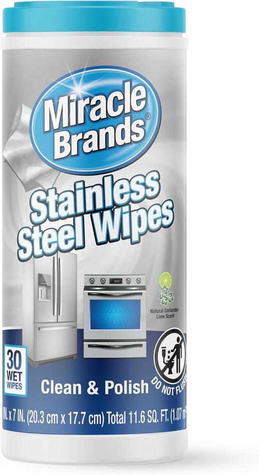 MiracleWipes for Stainless Steel, Great for Kitchen and Appliances, Including Oven, Refrigerator, Dishwasher, Microwave, Sink, Hood, Grill, Removes Fingerprints and Smudges - 60 Count