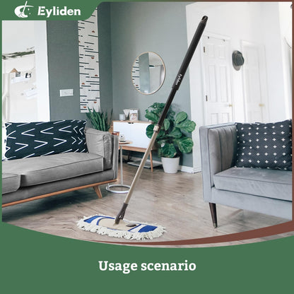Eyliden Dust Mop with Reusable Washable Pads - One-Touch Pad Release, Height Adjustable Handle, Total 2 Mop Cloths, Wet Dry Mops for Floor Cleaning, Hardwood, Laminate, Tile Floor Push Dust Broom