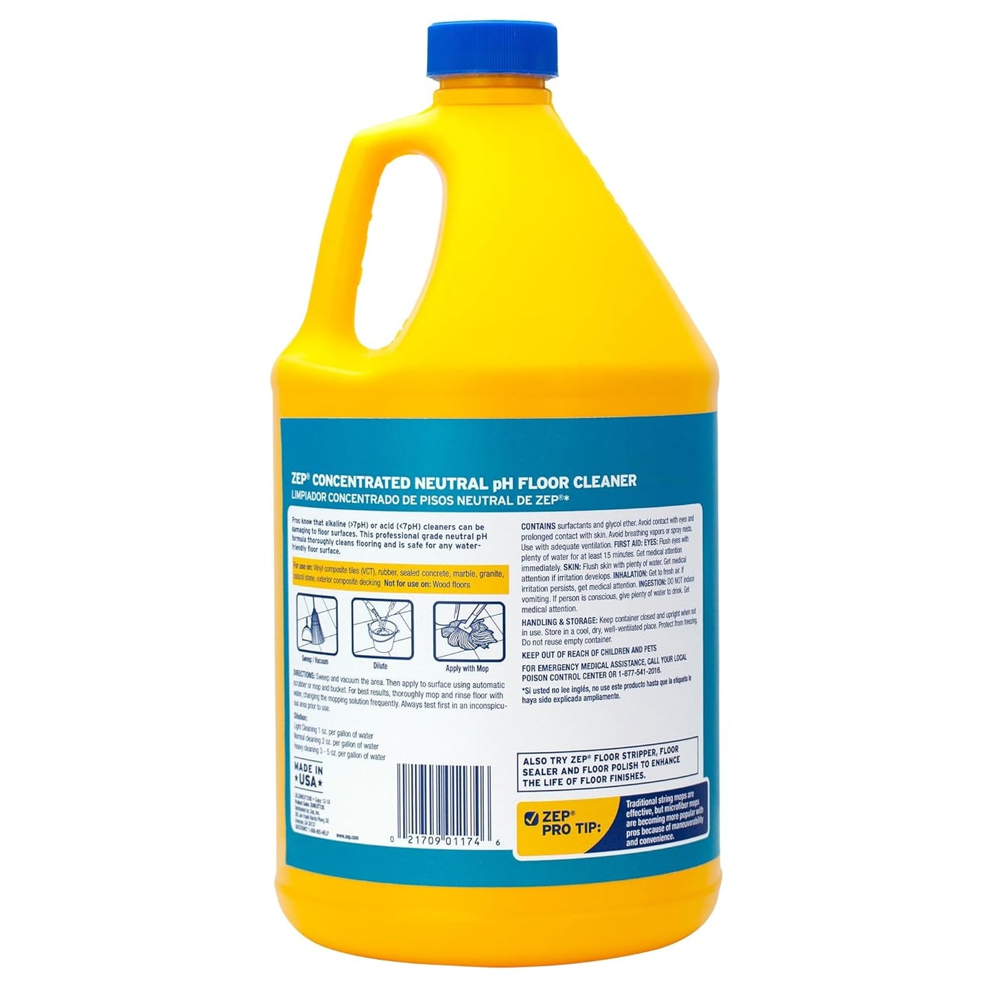 Zep Neutral PH Industrial Floor Cleaner - 1 Gallon - ZUNEUT128 - Concentrated Pro Trusted All-Purpose Floor Cleaner (Pack of 4)