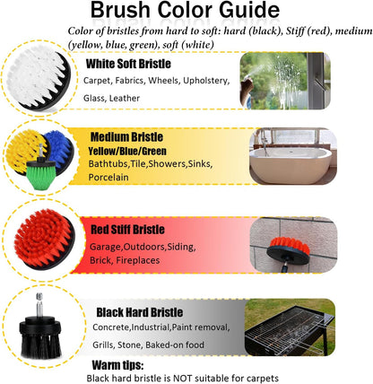 8 Pack Drill Brush Attachment Set,1/4in Power Scrubber Brush + Extend Long Rod, Power Cleaning Scrub Brush for Bathroom, Tub, Tile, Floor, Grout, Boat(White)
