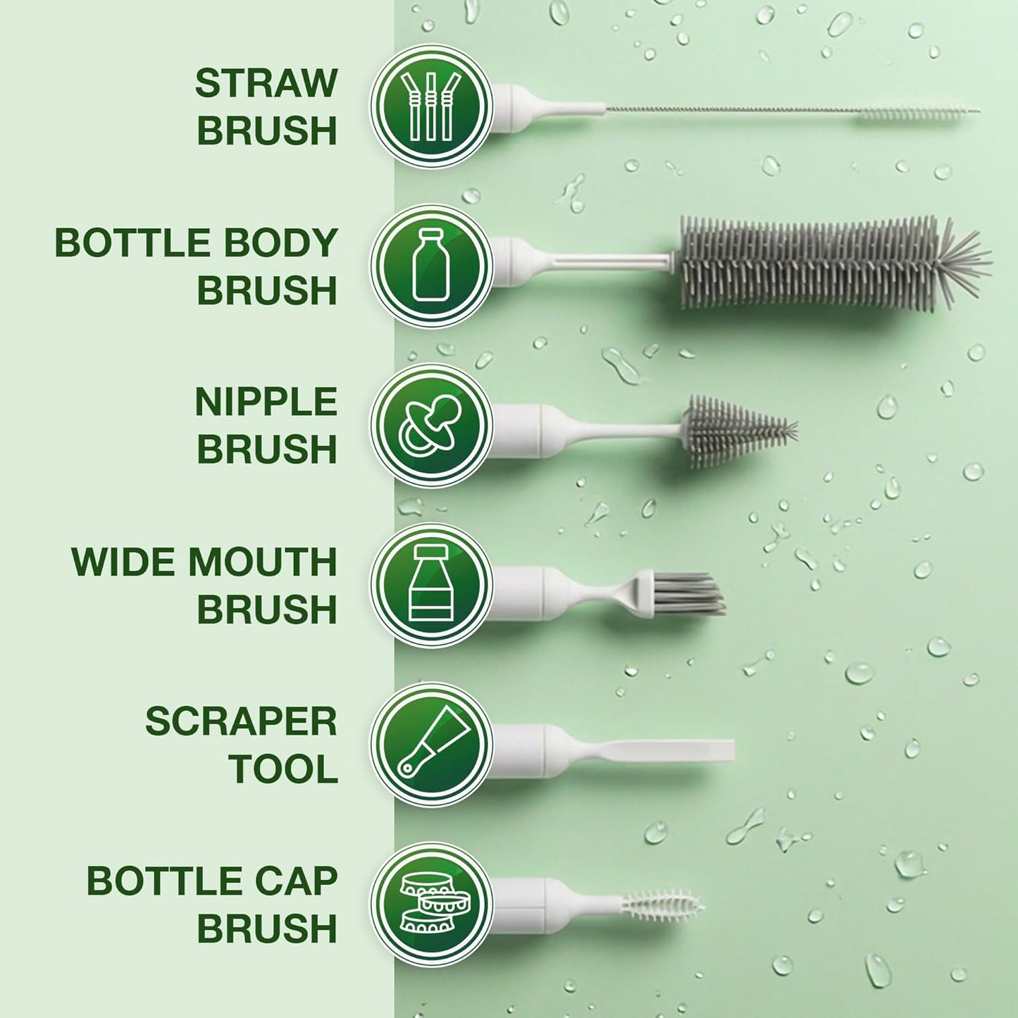 6-in-1 Bottle Brush Set with Holder – Multipurpose Cleaning Kit for Baby Bottles, Reusable Water Bottles, Straws, and Lids – BPA-Free, Compact Storage