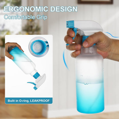 Plastic Spray Bottles Empty Spray Bottle 16.9oz/500ml 2 Pack Heavy Duty Spraying Bottles Mist/Stream Water Bottle for Cleaning Solutions, Essential Oils, Hair (Clear)