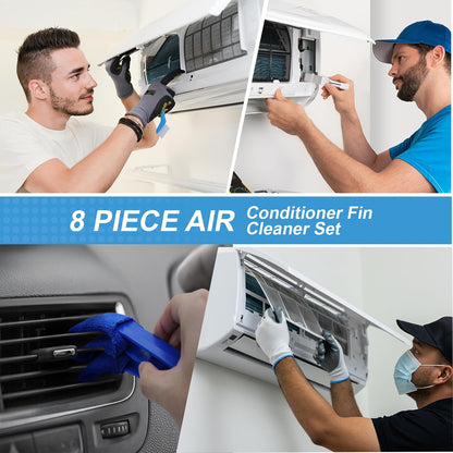 Aufind 7 PCS Different Air Conditioner Fin Cleaner kit, Brush Condenser Ac Coil Cleaner Air Refrigerator Fin Cleaner Evaporator Radiator Repair Clean Tool (Yellow)