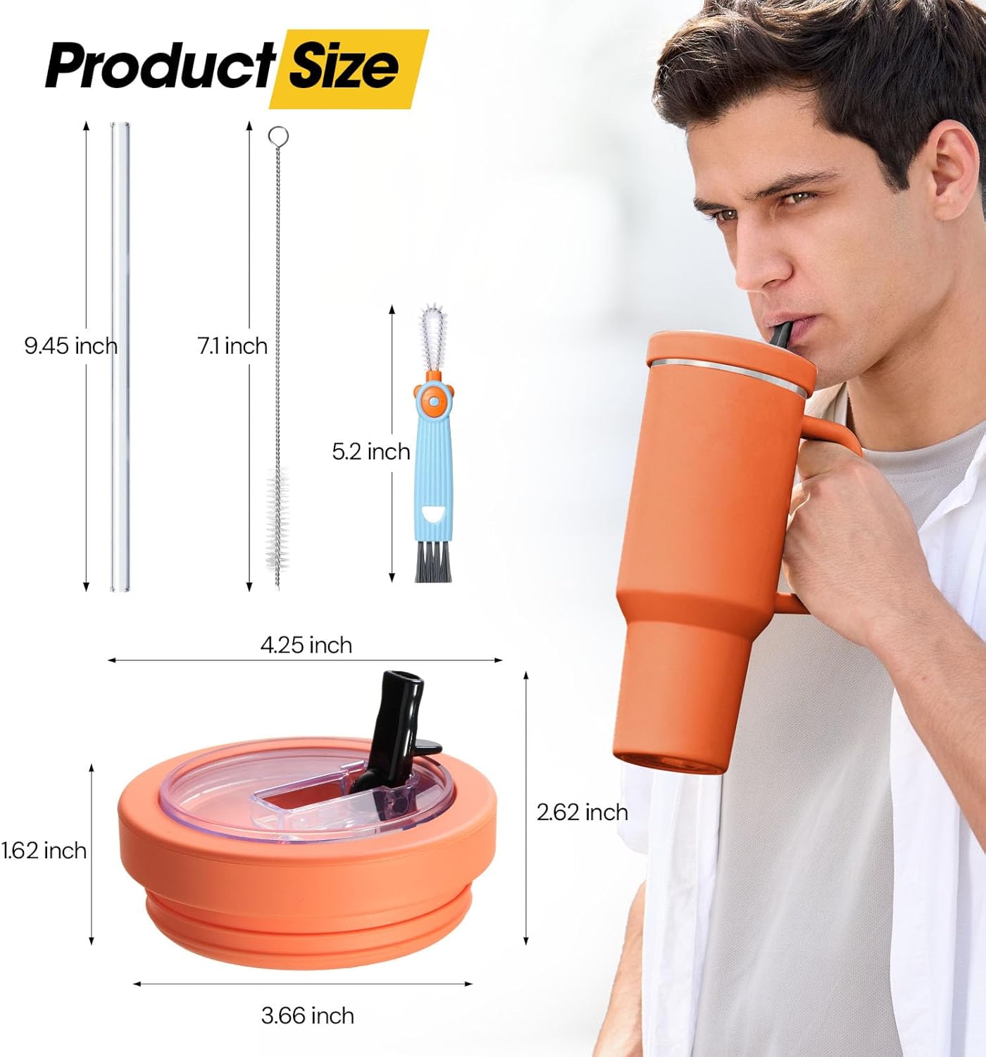 40 Oz Tumbler Flip Straw Lid Compatible with Stanley Quencher Cup, Anti Spill Replacement Cup Covers, Durable Silicone Leak Proof Lids with Cleaning Brush Set for Travel Storage