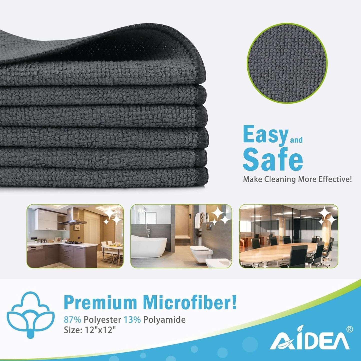 AIDEA Microfiber Cleaning Cloth-50PK, Soft Microfiber Towels for Cars, Absorbent Cleaning Rags, Lint-Free Streak-Free Wash Cloths for House, Kitchen, Window(12in.x12in)
