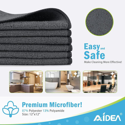 AIDEA Microfiber Cleaning Cloth-50PK, Soft Microfiber Towels for Cars, Absorbent Cleaning Rags, Lint-Free Streak-Free Wash Cloths for House, Kitchen, Window(12in.x12in)