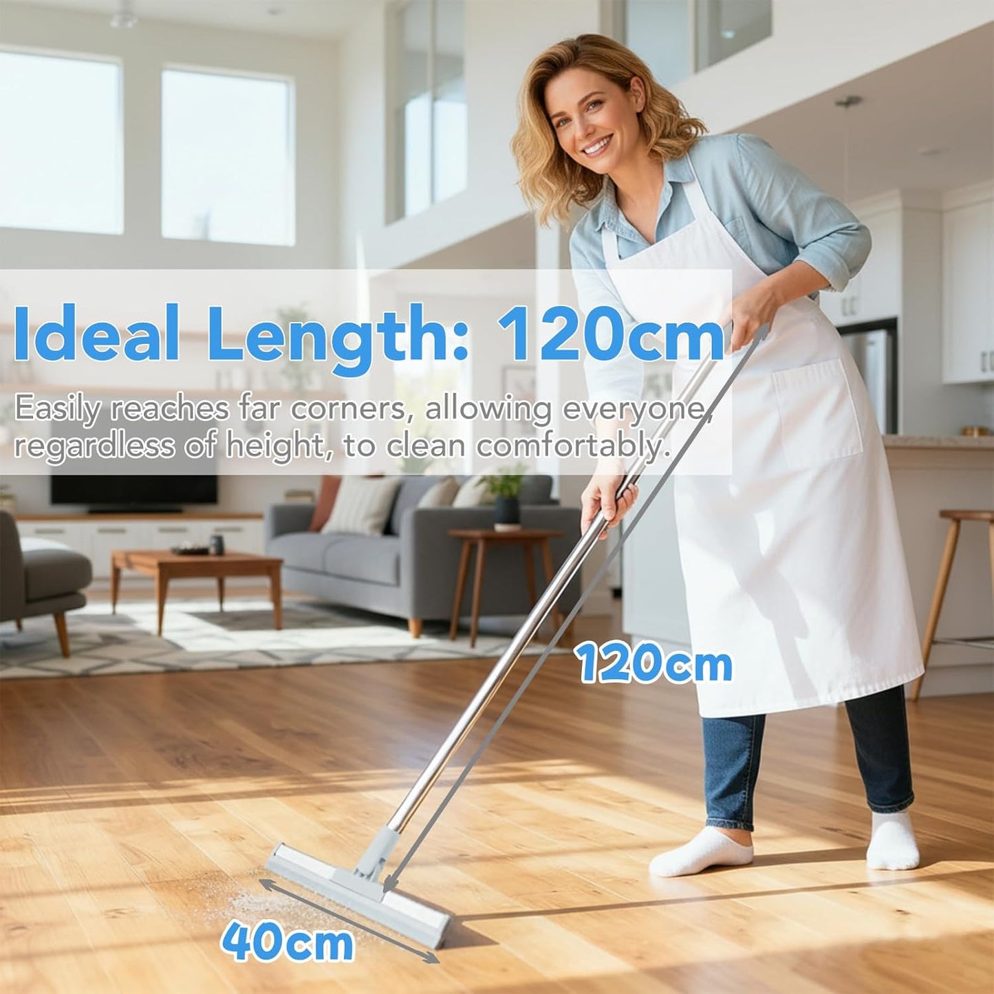 DrDirt Floor Squeegee | 120cm/47in Silicone Magic Broom with Microfiber Mop | Squeegee for Floor Cleaning | Microfiber Duster with Extension Pole for Indoor Water | Dust & Glass Quick Drying