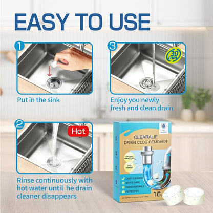Drain Clog Remover and Cleaner, 16 Pack, Unscented,