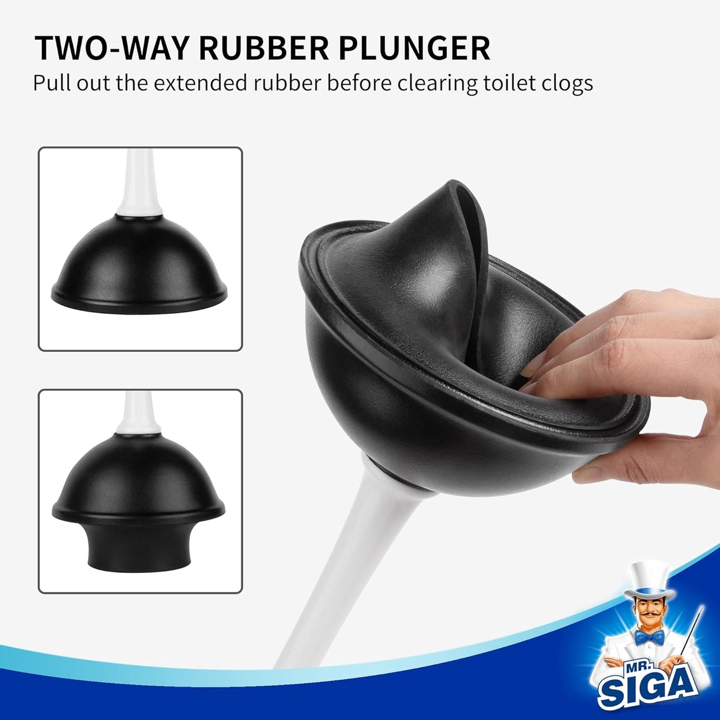 MR.SIGA Toilet Plunger and Bowl Brush Combo for Bathroom Cleaning, Gray, 2 Sets
