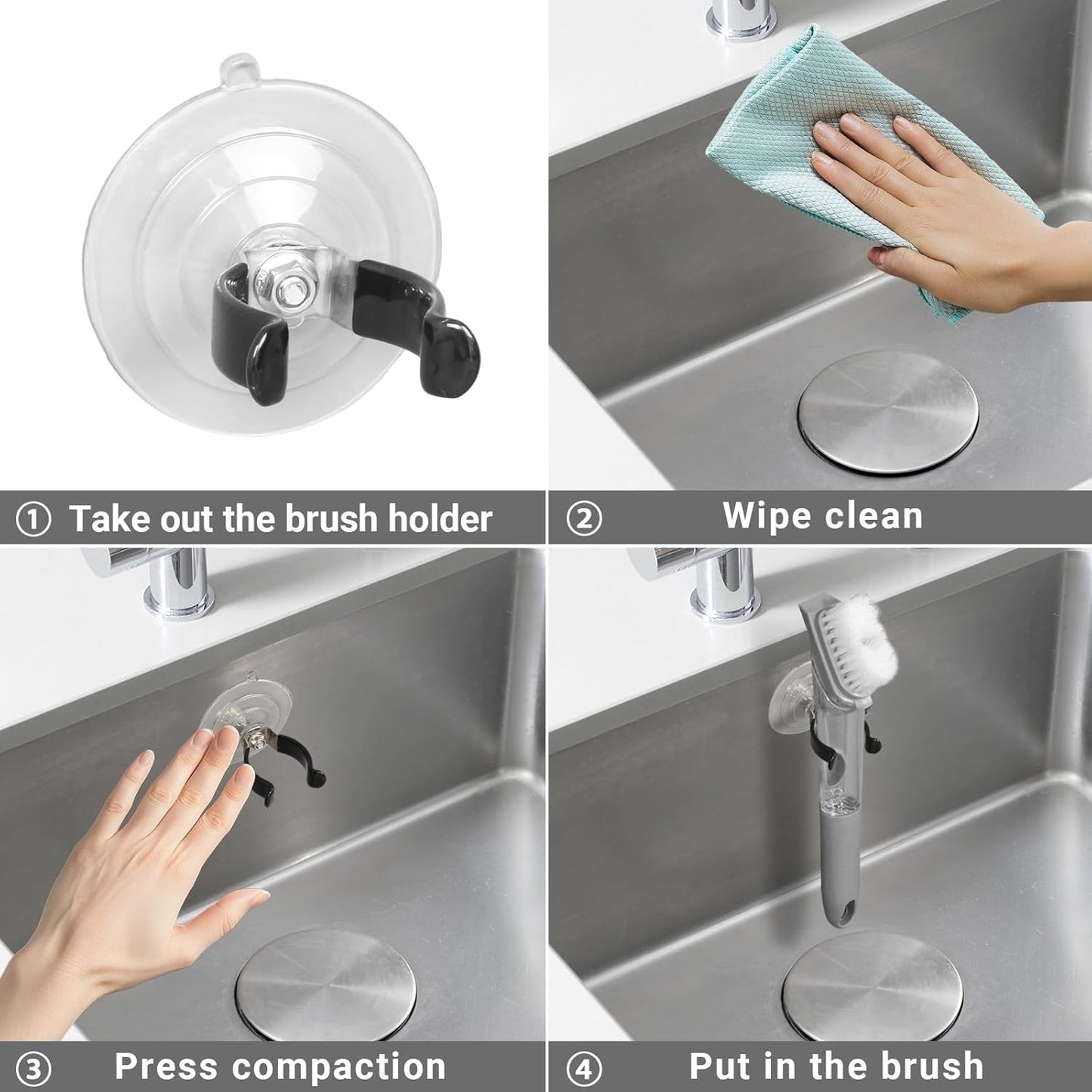 Soap Dispensing Palm Brush Holder Dish Brush Holder for Kitchen Dish with Soap Dispenser Pot with a Traceless Suction Cup (Small)