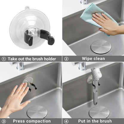 Soap Dispensing Palm Brush Holder Dish Brush Holder for Kitchen Dish with Soap Dispenser Pot with a Traceless Suction Cup (Small)