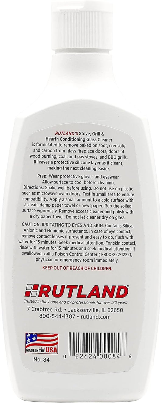 Rutland Hearth and Grill Conditioning Glass Cleaner, USA-Made Fireplace and Wood Stove High Temperature Glass & Stovetop Cleaner, RTV Silicone Layering Formula, 8 Oz