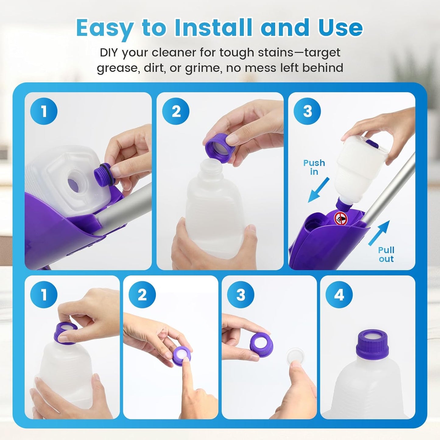 1 Pack Refillable Bottle for Swiffer Wet Jet Mop - 500ML Leak-Proof HDPE Empty Cleaner Solution Bottle with 5 Silicone Gaskets & 1 Funnel Wood Care & Pet Safe, Eco-Friendly
