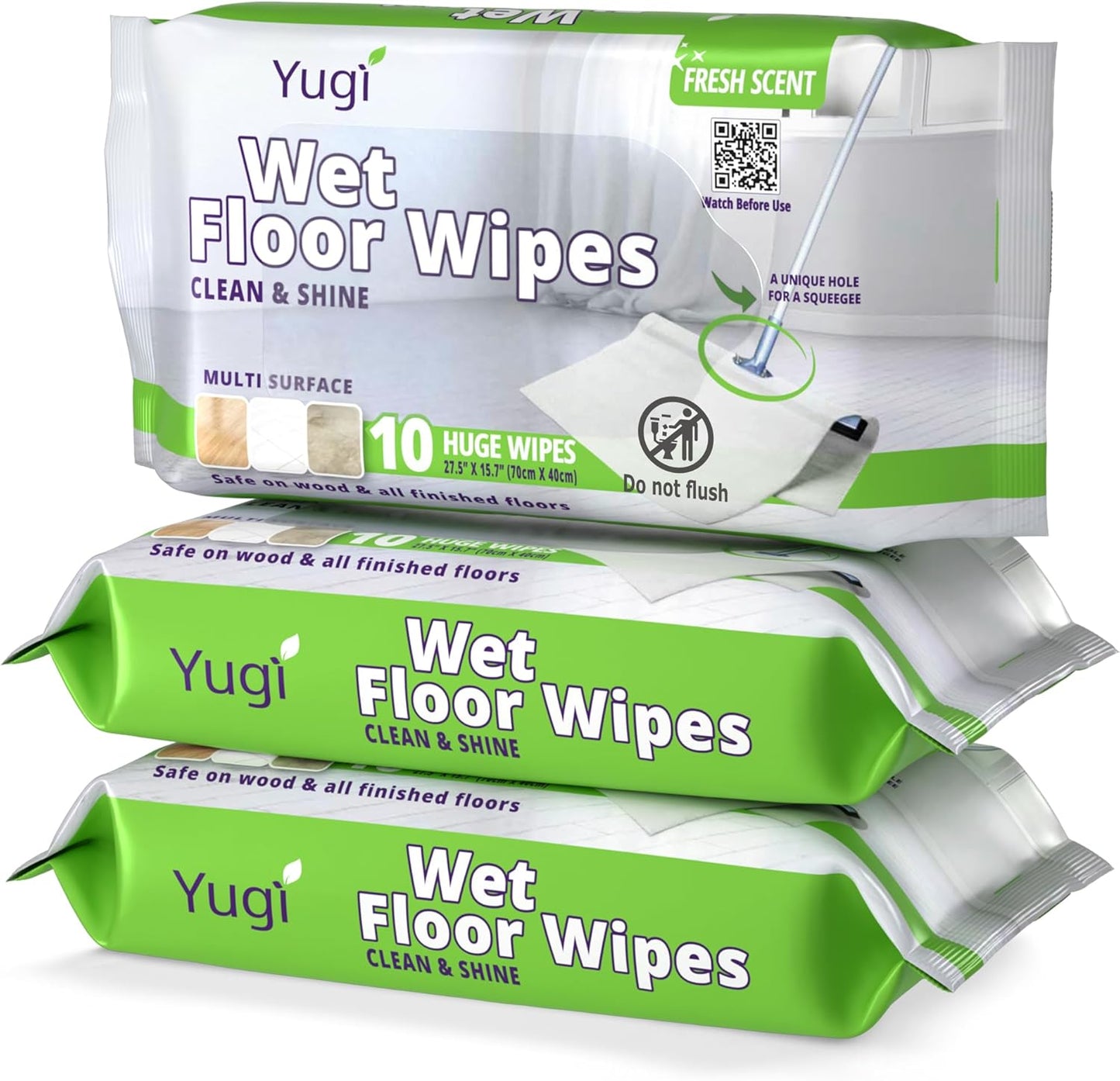 Yugi XXL Wet Floor Wipes For Squeegee Stick,Multi Surface Cleaning Wipes,Fresh Aroma Scent,Huge Disposable Wipes (27.5" x 15.7"),Extra Thick,(3 Packs- 30 wipes)