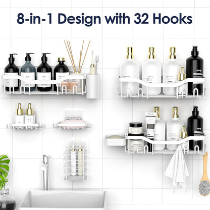 NESOMI Shower Caddy Adhesive Shower Organizer 7-Pack, Rustproof Stainless Steel Bathroom Shelves, Large Capacity No-Drill Rack Storage Accessories with Soap Dish Toothbrush Holder &24 Hooks Home Decor