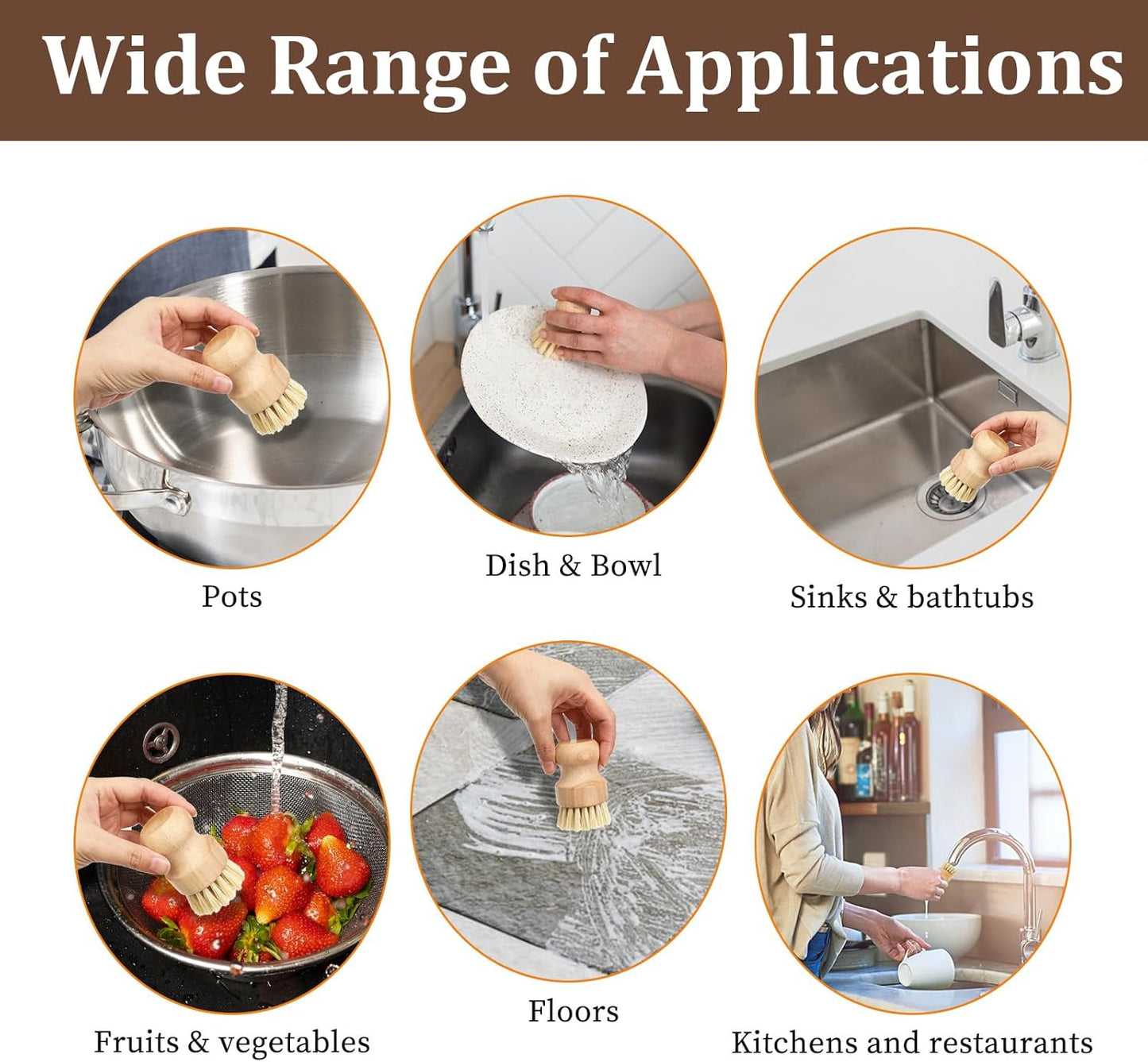20 Packs Bamboo Dish Scrub Brush Wooden Dish Scrubber Set Eco-Friendly Natural Sisal Bristles Dishes Brush for Kitchen Cleaning Pots, Pans, Bottles, Sink, Vegetables