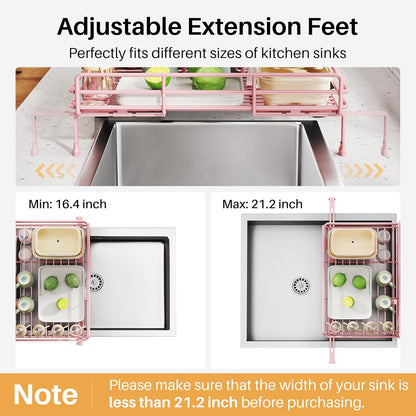 SNTD Dish Drying Rack - Extendable Dish Rack, Large Sink Drying Dish Drainer for Kitchen Counter, Stainless Steel Dish Strainer with Utensil Holder (Black)