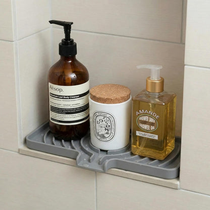 JACZZO Silicone Sponge Holder for Kitchen Sink With Drain Spout, Self Draining, Kitchen Soap Tray, Bathroom Organizer, Sink Caddy (Grey, 10×4)