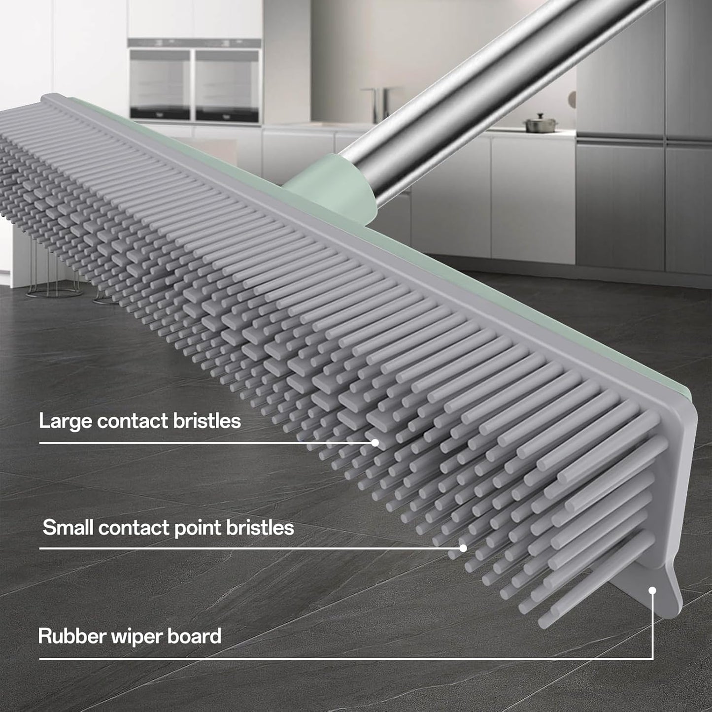 Pet Hair Rubber Broom with Squeegee for Carpet,Fur Remover Broom Carpet Rake for Pet Hair Removal, with 50" Long Handle