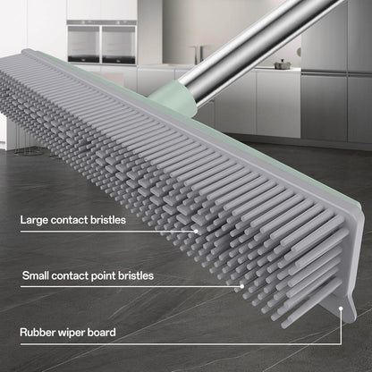 Pet Hair Rubber Broom with Squeegee for Carpet,Fur Remover Broom Carpet Rake for Pet Hair Removal, with 50" Long Handle