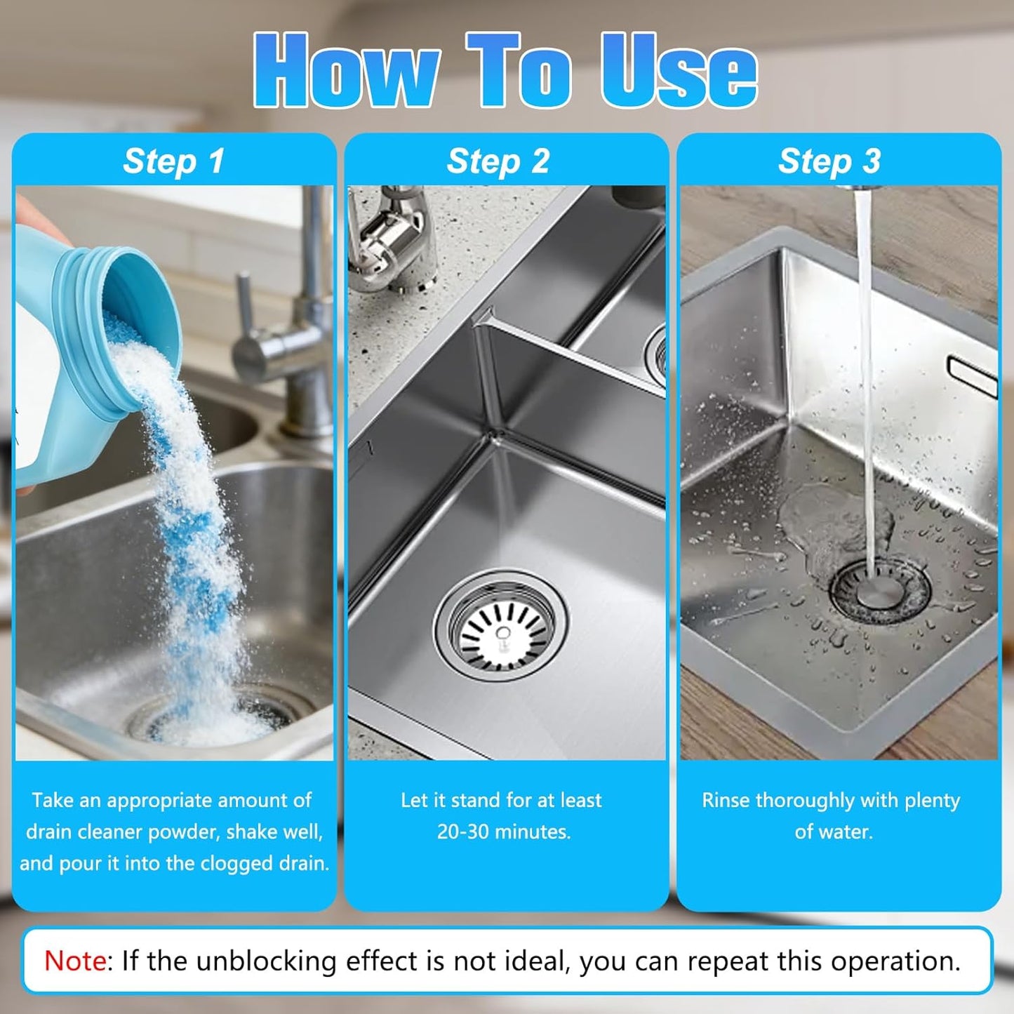 Drain Clog Remover Powerful Unclogging Sink Hair Cleaner for Kitchen, Shower Pipes and Drains, Toilet Unclogger Heavy Duty Bathroom Pipeline Dredge for Kitchen and Pipes Cleaning Tool（320g/11.3oz）