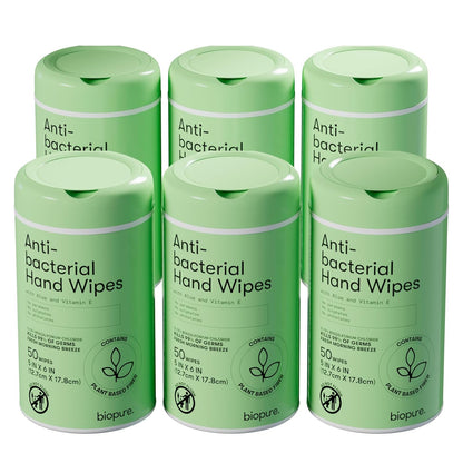Biopure Antibacterial Hand Wipes Fresh Morning Breeze- Antibacterial Wipes with Aloe and Vitamin E Formula | 5"x7" Wet Wipes Canister | No Parabens, Sulfates or Phthalates, Kills 99% of Germs, 50 ct