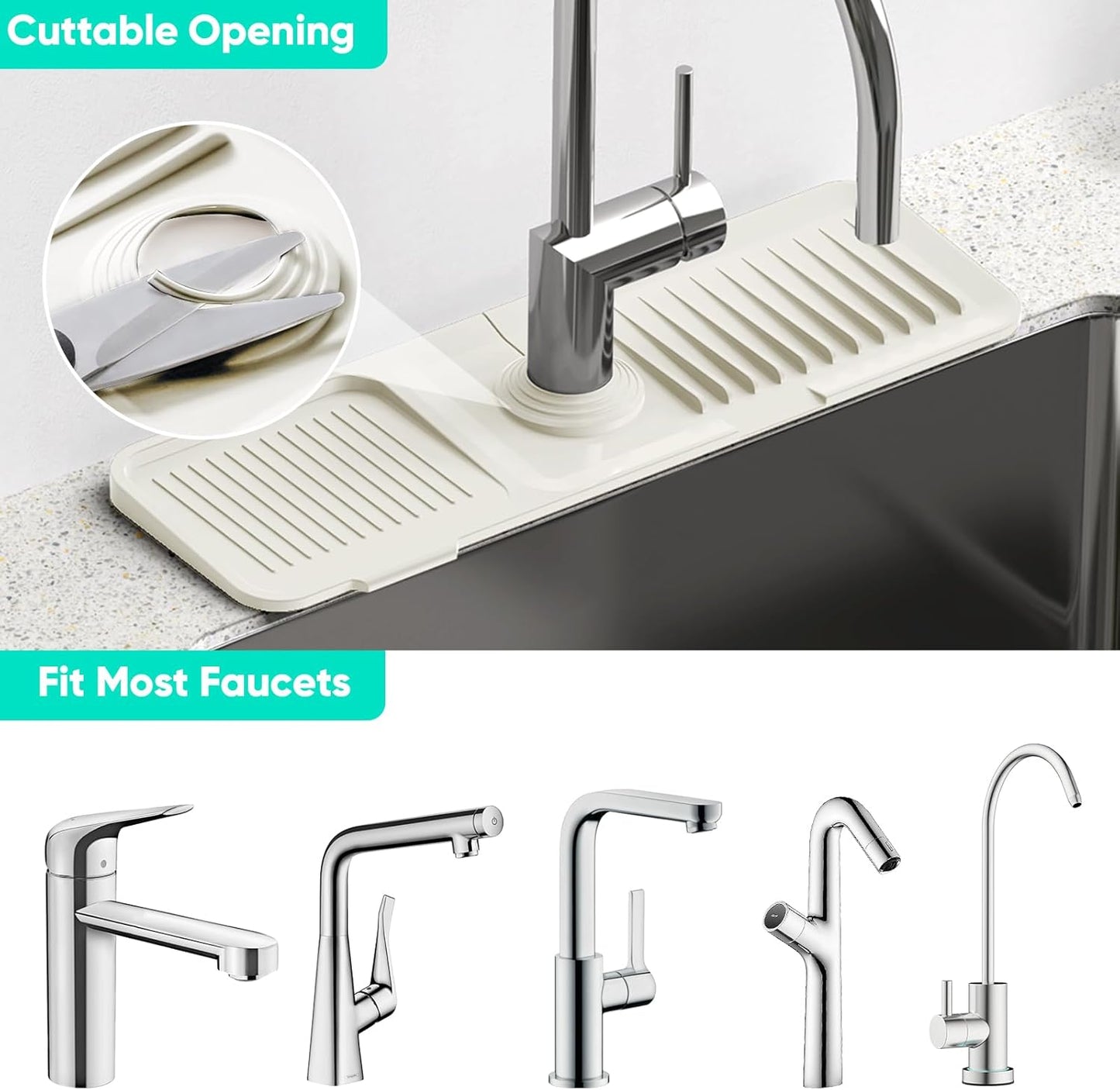 24 Inch Longer Faucet Mat for Kitchen Sink, 5° Slope Fast Self-draining, Kitchen Sink Splash Guard Silicone Sink Faucet Mat Splash Guard Kitchen Sink Area Tidy Splash Faucet Guard Draining Mat