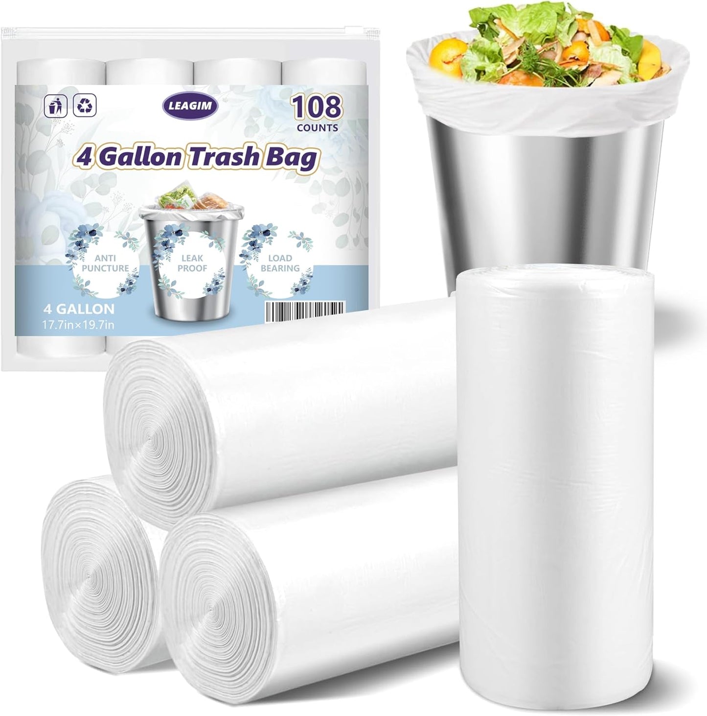 Small Trash Bags 2.6 Gallon-108 Count Leakage-Proof Strong, Small Mini Garbage Bags for Bathroom, Bedroom, Office, White Small Trash Can Liners