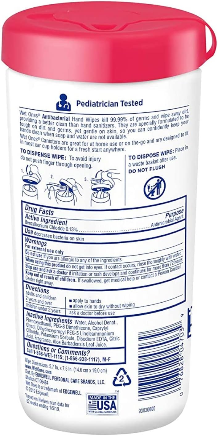 Wet Ones Antibacterial Hand Wipes, Tropical Splash Wipes, Antibacterial Wipes, Hand Sanitizer Wipes, Wet Ones Wipes, 40ct Canister