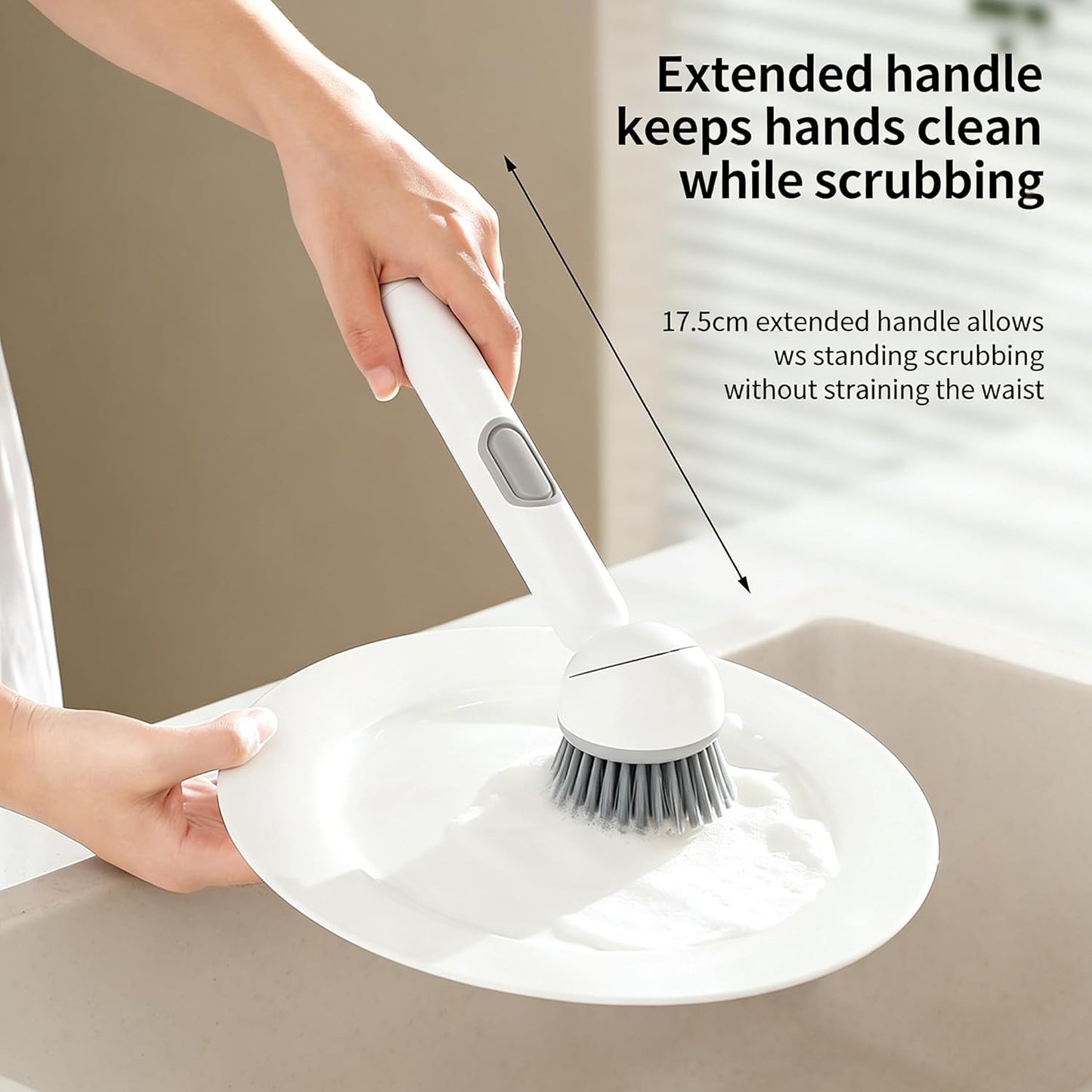 Dish Brush with Soap Dispensing Rotating Handle,Kitchen Crub Brush with Hook，White