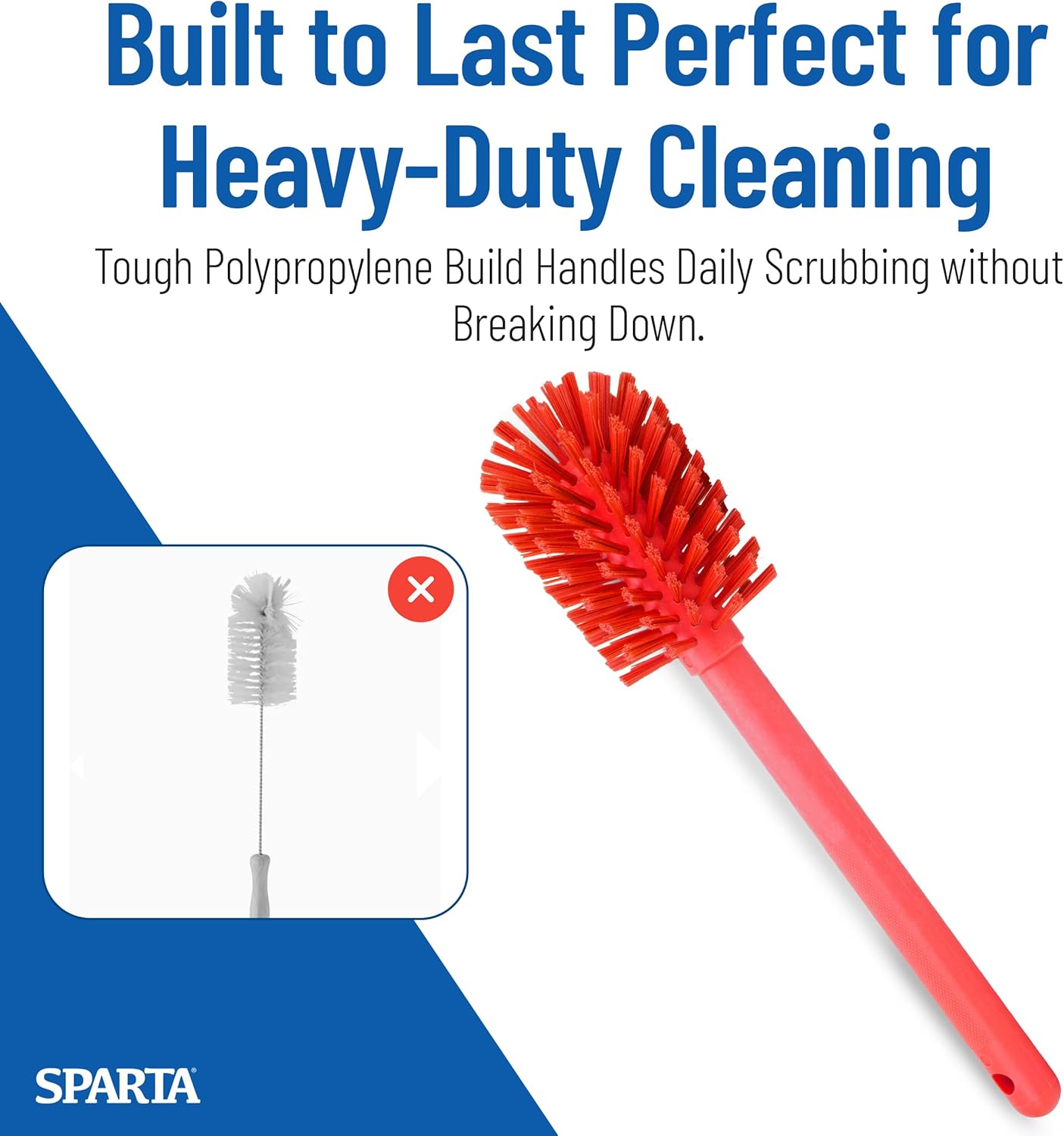 SPARTA Large Water Bottle Brush Ideal for Wide-Mouth Jars, Bottles and Tumblers, Dishwashing Tool with Handle for Home and Commercial Kitchens, Plastic, 12 Inches, White