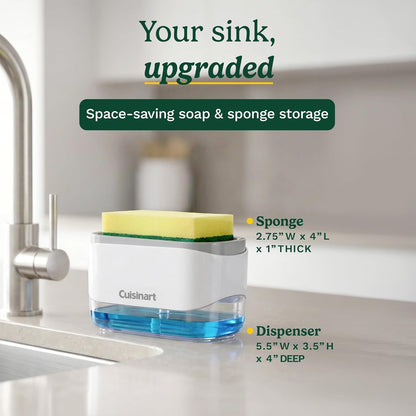 Cuisinart 2-in-1 Dish Soap Dispenser with Sponge Holder and Sponge for Kitchen Sink – Soap Pump Organizer Set with Tray, Countertop Caddy for Dishes, Dishwashing Liquid Dispenser, Sink Essentials