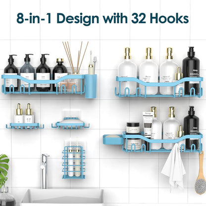 NESOMI Shower Caddy Adhesive Shower Organizer 7-Pack, Rustproof Stainless Steel Bathroom Shelves, Large Capacity No-Drill Rack Storage Accessories with Soap Dish Toothbrush Holder &24 Hooks Home Decor