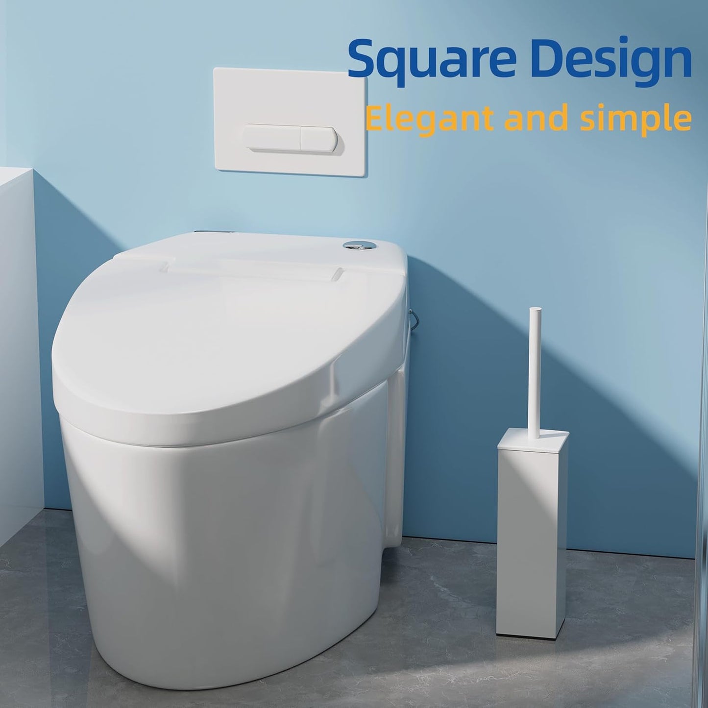 RUACQ Toilet Brush and Holder Set,Square Toilet Bowl Brush for Bathroom with 304 Stainless Steel Handle Toilet Cleaner Brush with Durable Scrubbing Bristles,Splash-Proof (White)