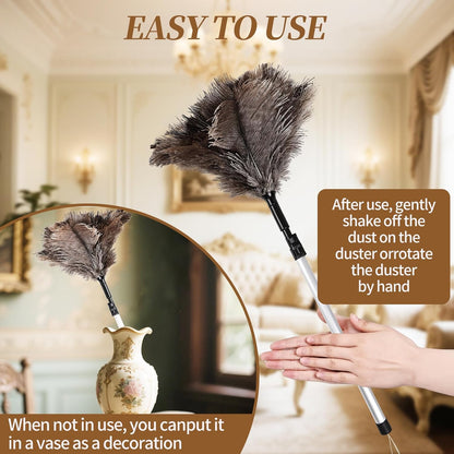 Natural Ostrich Feather Duster 14.9 inch Fluffy Mini Dusters with Plastic Handheld for Cleaning Car Keyboard Office 1 Pcs
