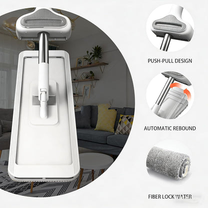 Hands-Free Self Wringing Flat Mop - Microfiber Floor Cleaning Tool with Washable Pads, Scrub Brush, Squeegee (1 Mop+6 Pads+1 Brush+1 Glass Wiper)