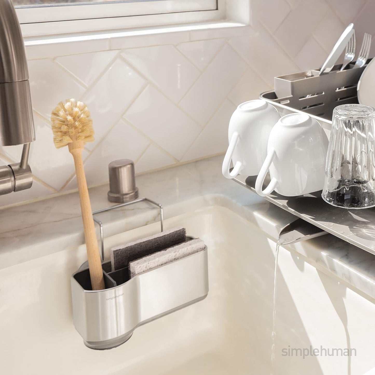 simplehuman Slim Sink Caddy Sponge Holder, Brushed Stainless Steel, Silver