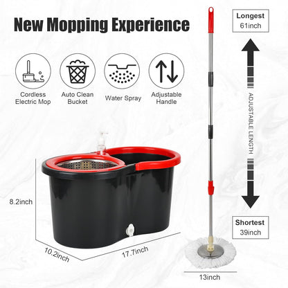 Spin Mop and Bucket System, 360° Rotating Head, Adjustable Handle, 20QT Bucket with Auto-Clean, 3 Microfiber Heads
